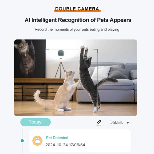 Smart Ai Pet Recognition Automatic Cat Food Feeder With Two Cameras Remote Feeding 6L Dog Food Dispenser