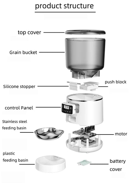 Smart 4L Pet Feeder Automatic Cat&Dog Food Dispenser Timed and Quantitative Control Anti Food Jamming&Insect Prevention Design
