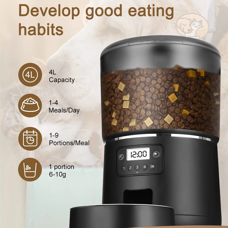 Smart 4L Pet Feeder Automatic Cat&Dog Food Dispenser Timed and Quantitative Control Anti Food Jamming&Insect Prevention Design