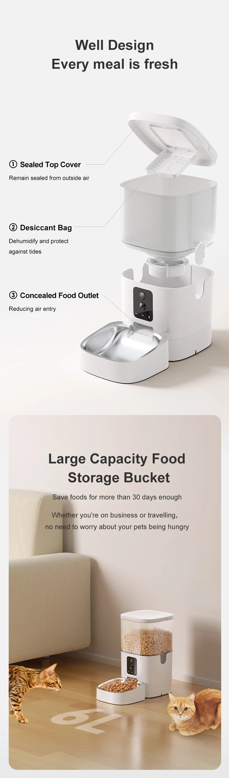 Smart Ai Pet Recognition Automatic Cat Food Feeder With Two Cameras Remote Feeding 6L Dog Food Dispenser