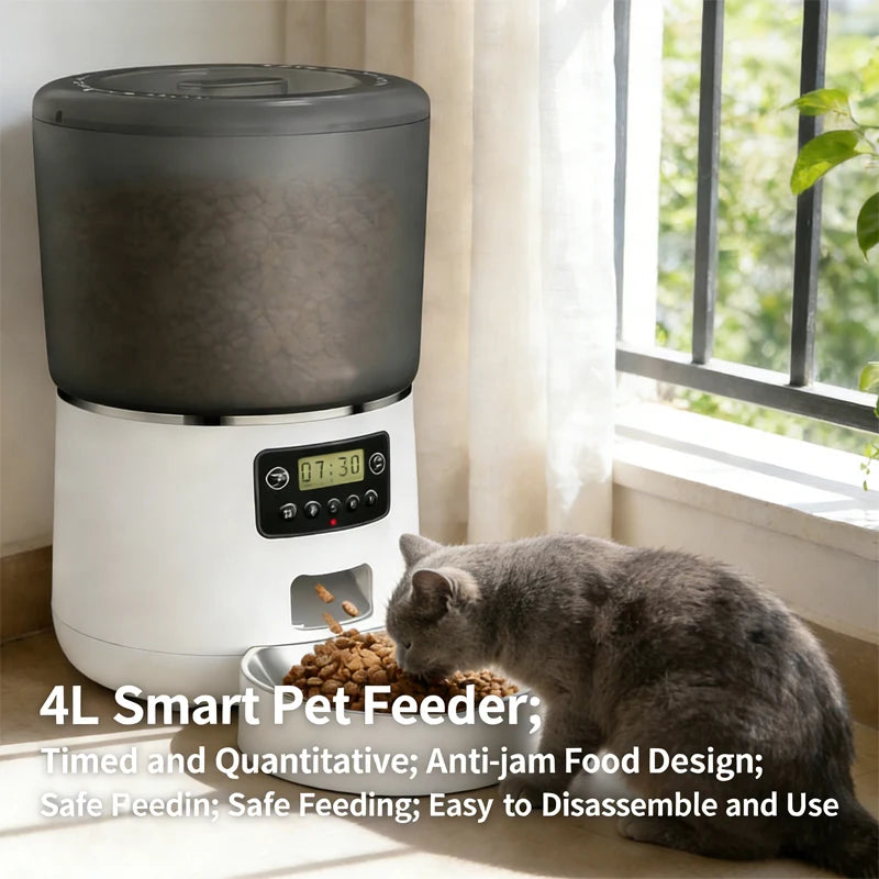 Smart 4L Pet Feeder Automatic Cat&Dog Food Dispenser Timed and Quantitative Control Anti Food Jamming&Insect Prevention Design
