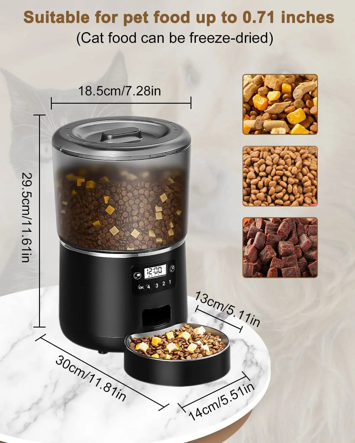 Smart 4L Pet Feeder Automatic Cat&Dog Food Dispenser Timed and Quantitative Control Anti Food Jamming&Insect Prevention Design