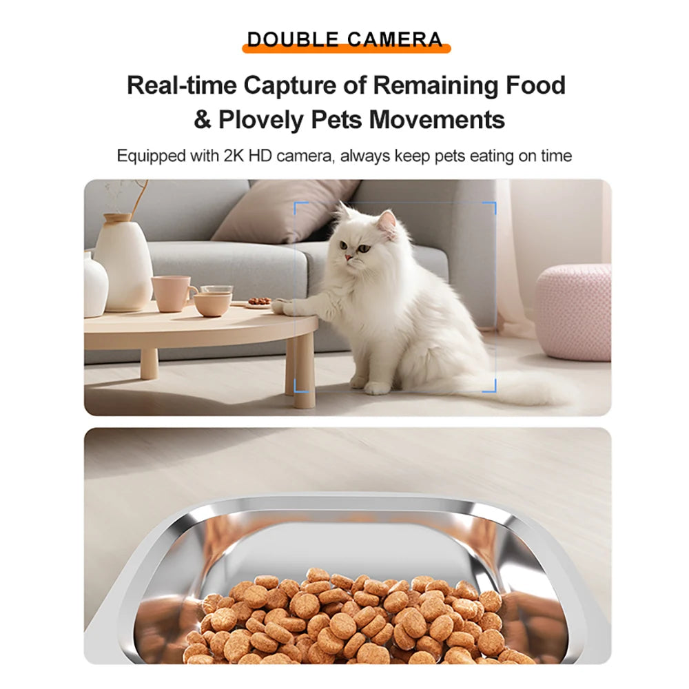 Smart Ai Pet Recognition Automatic Cat Food Feeder With Two Cameras Remote Feeding 6L Dog Food Dispenser