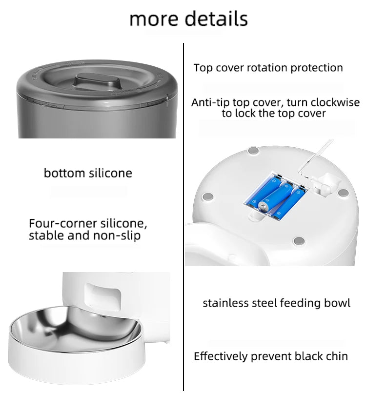 Smart 4L Pet Feeder Automatic Cat&Dog Food Dispenser Timed and Quantitative Control Anti Food Jamming&Insect Prevention Design