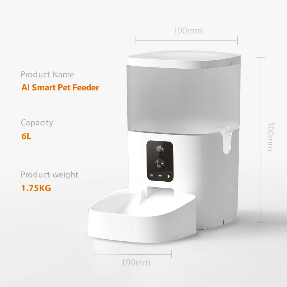 Smart Ai Pet Recognition Automatic Cat Food Feeder With Two Cameras Remote Feeding 6L Dog Food Dispenser