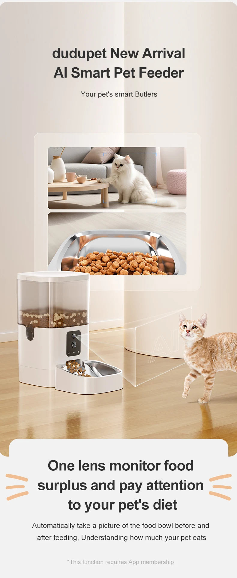 Smart Ai Pet Recognition Automatic Cat Food Feeder With Two Cameras Remote Feeding 6L Dog Food Dispenser
