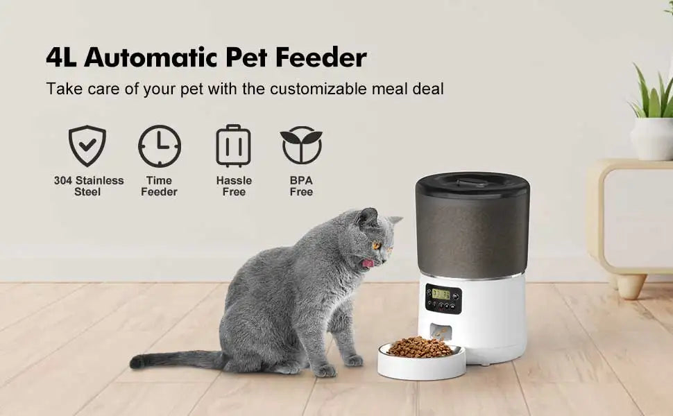 Smart 4L Pet Feeder Automatic Cat&Dog Food Dispenser Timed and Quantitative Control Anti Food Jamming&Insect Prevention Design