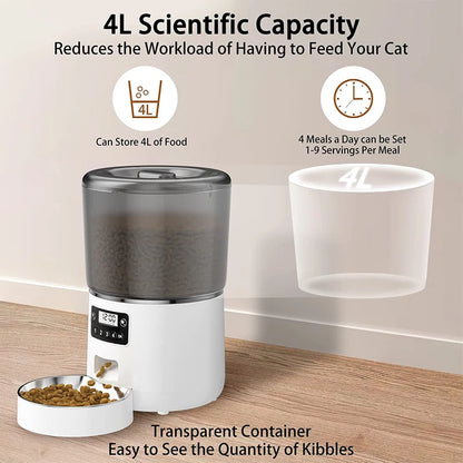 Smart 4L Pet Feeder Automatic Cat&Dog Food Dispenser Timed and Quantitative Control Anti Food Jamming&Insect Prevention Design